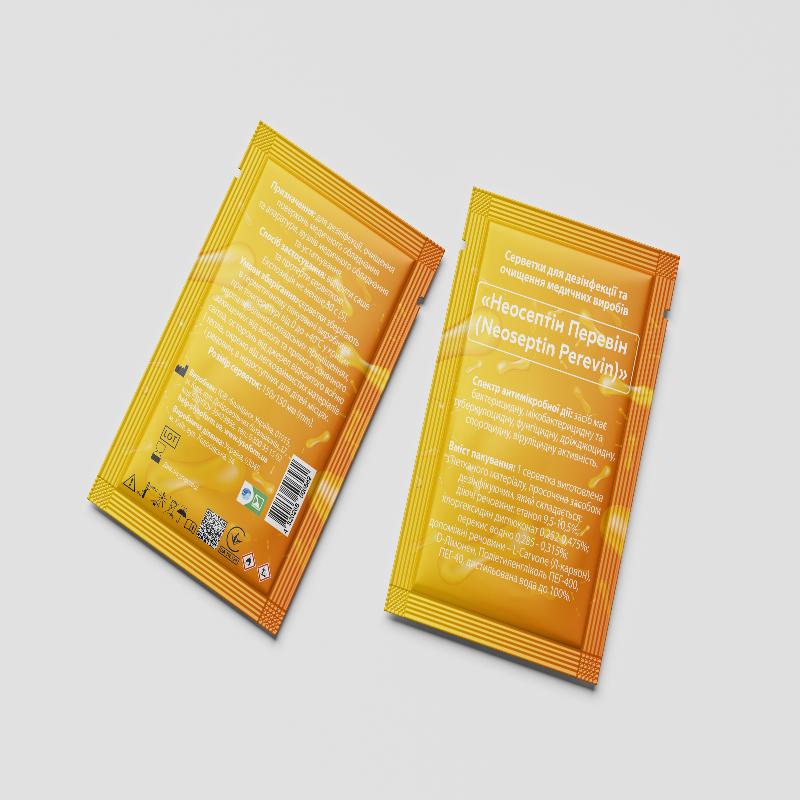 Серветки для дезінфекції та очищення медичних виробів «Неосептін Перевін (Neoseptin Perevin)», універсальні, №1